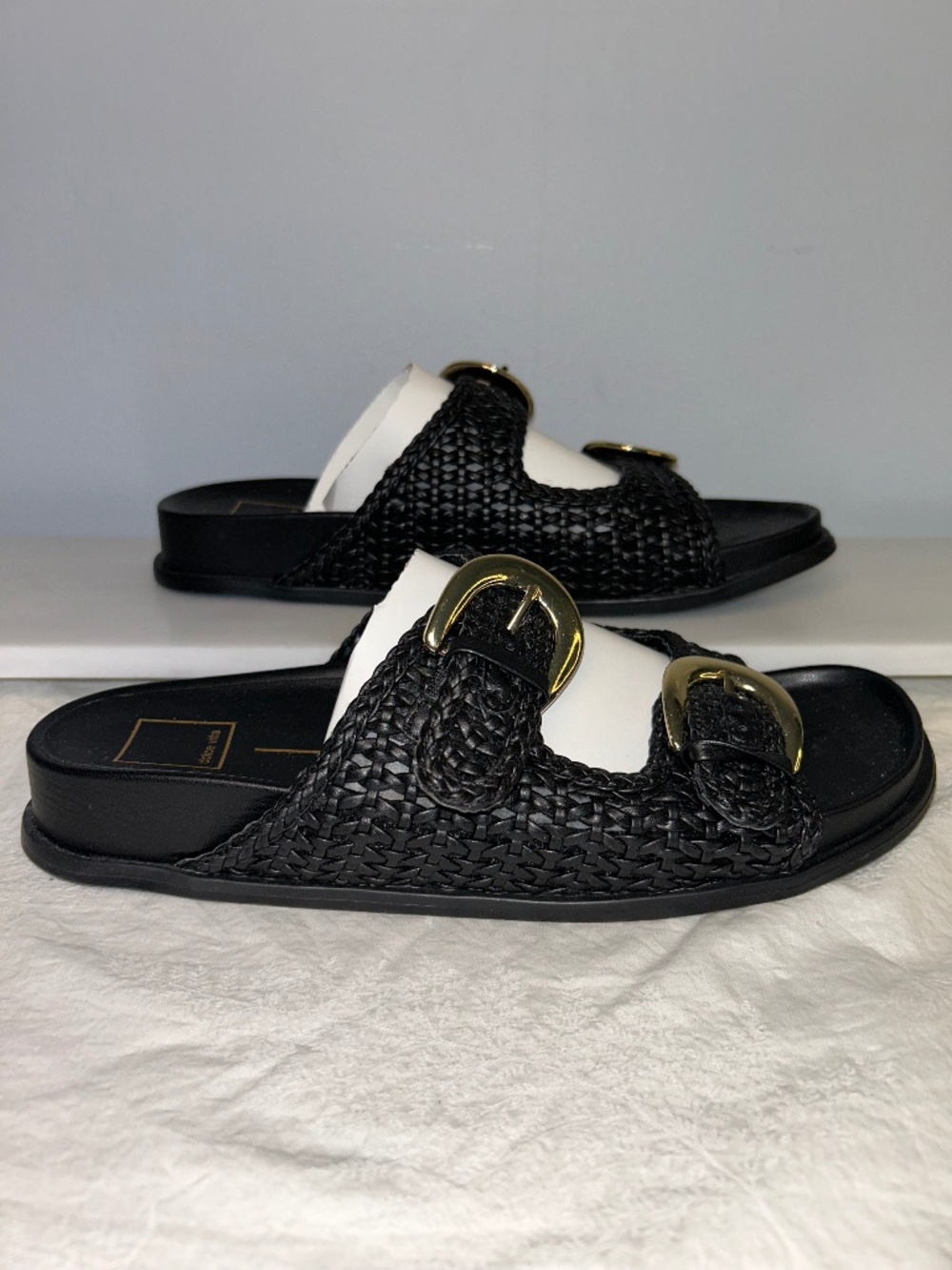 Dolce Vita Sorina Black Woven Double Strap Slide Sandal NEW size 9.5